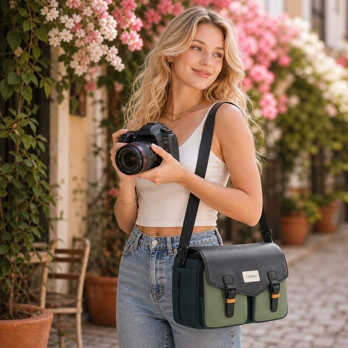 Сумка-чохол для DSLR камери Cwatcun, водовідштовхуюча сумка через плече для фотоапарата, зелена, розмір M