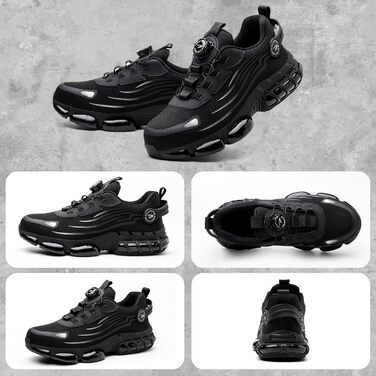 Робочі черевики: захисні черевики для чоловіків та жінок, з металевим підноском, антипрокольні, легкі, спортивні, дихаючі, самозачинені, з швидкою застібкою, модні, захисні черевики 36-46 EU (46 EU, Чорний 266)