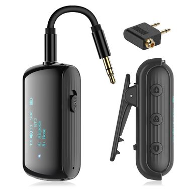 Bluetooth 5.2 адаптер для літака, трансмітер для підключення 2-х навушників/AirPods, чорний