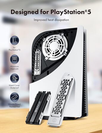 Радіатор охолодження GrauGear для M.2 NVMe SSD, комплект для Playstation 5, PS5 Slim, з теплопровідною кришкою (алюміній) (G-PS5HS02-Cov)