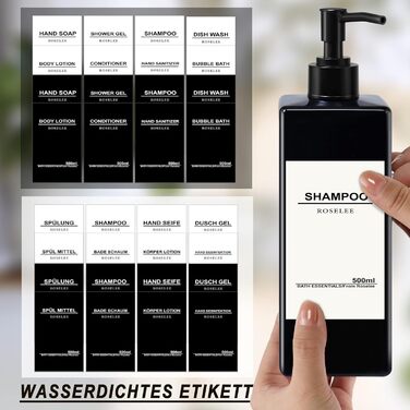 Набір з 3 дозатори для мила Roselee на стіну, 500 мл, без свердління, для душу, шампуню, ванни, чорний