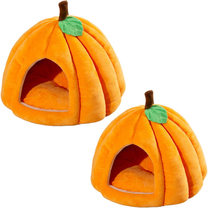 Кішка Будиночок-Печера у Формі Гарбуза на Хелловін - М'яке Тепле Ліжко для Кота, Вологостійке, для Внутрішніх Улюбленців