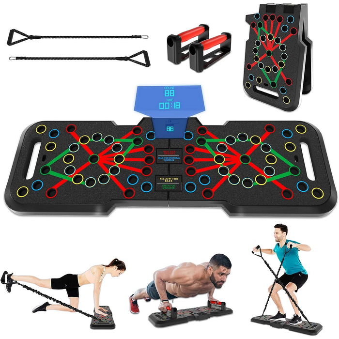 CRAZYROPE Foldable 41-in-1 Push Up Board with Counter, Wide Push-Up Board with Handle for Muscle Training and Strength Training, 41 Combination Positions Countable Model with Resistance Bands