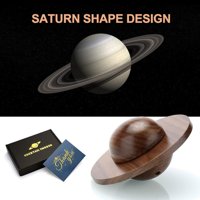 Набір для копчення коктейлів та віскі, з 4 дерев'яними стружками, подарунок на День батька, для Old Fashioned, коктейлів, віскі, бурбону, кави, м'яса, волоського горіха Saturn - волоський горіх