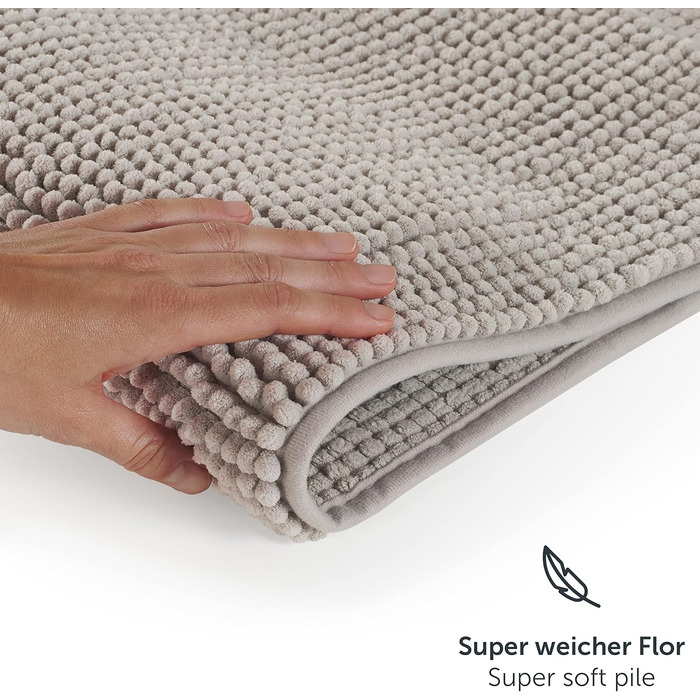 Килимок для ванної кімнати Blumtal Chenille 40x60 см - сертифікований Oeko-TEX, антиковзаючі, миються, сірий