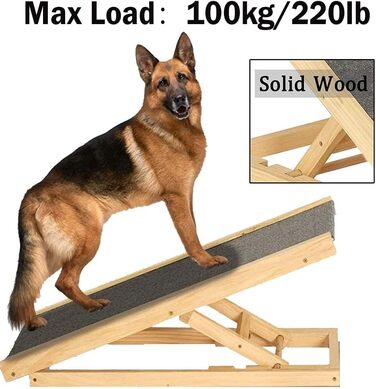 Дерев'яна рампа для собак та котів, складана, портативна, для софи, ліжка та авто, з антиковзким покриттям, 4-ступенева, регульована висота, 100 x 40 см