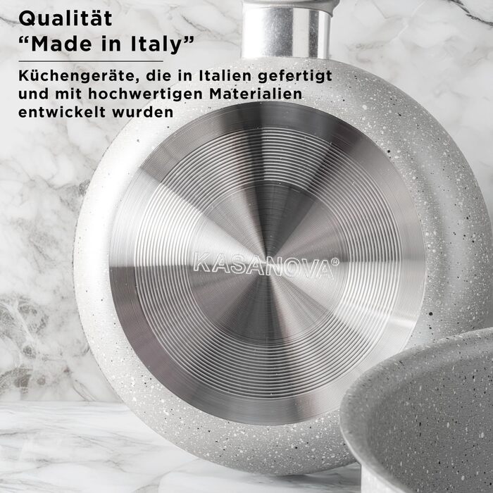 Набір каструль KASANOVA для традиційних плит, антипригарне покриття, набір посуду, здорове, швидке та рівномірне приготування їжі. Виготовлено в Італії (6 предметів)