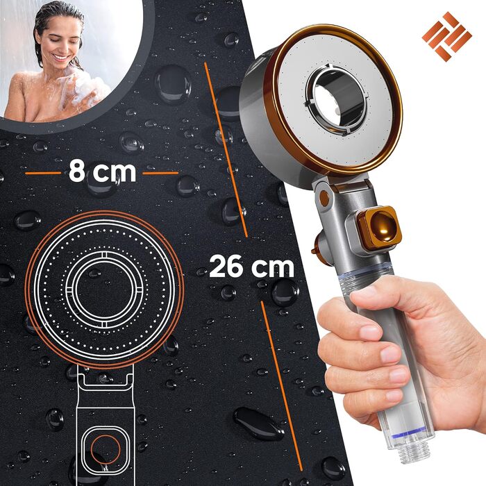POWERLAP® Shower Head with Filter & Mounting Tool | PP Cotton Filter Shower Head for Cleaned & Softer Water | Booster Mode for Perfect Water Pressure in Your Shower Grey