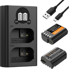 Запасний акумулятор K&F CONCEPT DMW-BLK22 (2 шт) з LCD зарядним пристроєм для Panasonic Lumix DC-S5, DC-S5 II, DC-S5 IIX, GH5 II, GH6, S5II, S5M2, GH5M2