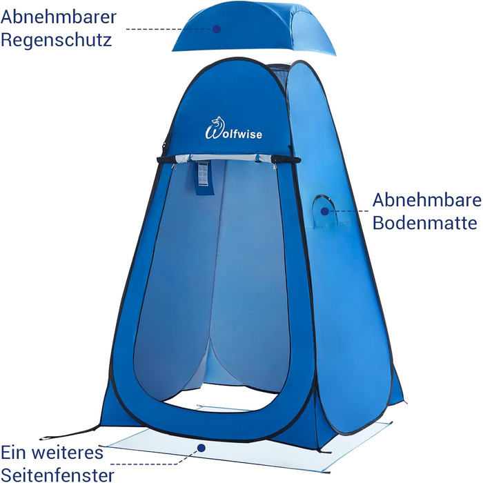 WolfWise Pop-Up Shower Tent with UV Protection - Portable Toilet & Changing Tent for Camping & Outdoor Use - Blue L