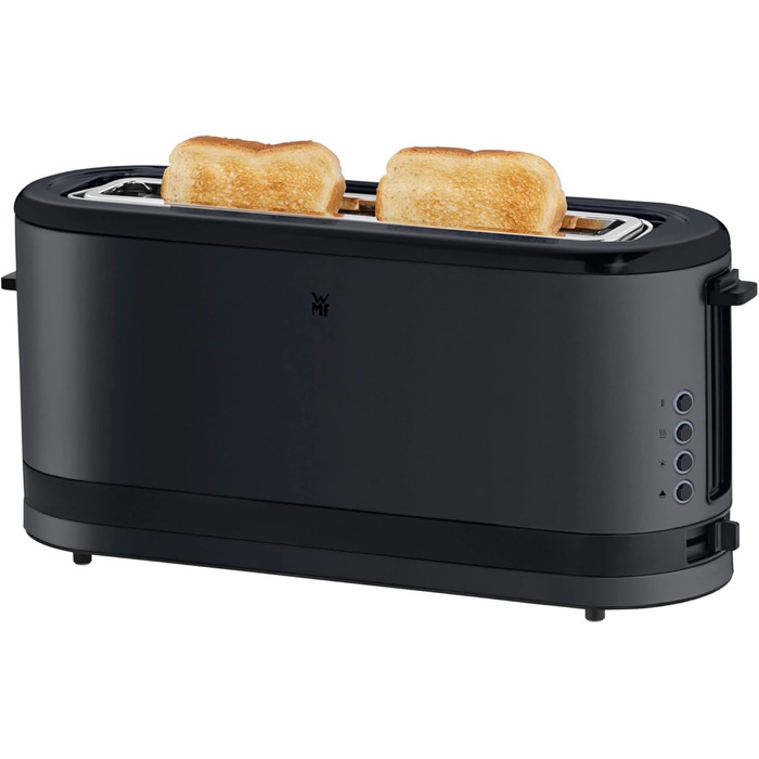 WMF Kitchen Mini Long Slot Toaster, 2 Slices with Roll Attachment, Slim Toaster, XXL, Bagel Function, 7 Browning Levels, 900W, Stainless Steel Matte, Black