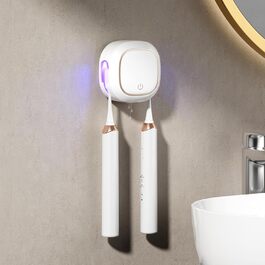 Maxspace UV Toothbrush Sanitizer, Wall-Mounted Toothbrush Holder with Drying, Rechargeable Toothbrush Sterilizer with 2 Slots for Family Use (White)