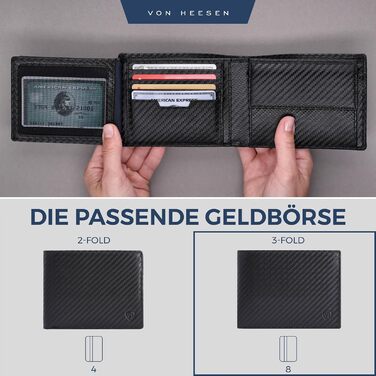 VON HEESEN Wallet for Men with RFID Protection | Wallet for Men | Coin Purse | Portemonnaie | Brieftasche | Wallet | Portmonee (Carbon Black)