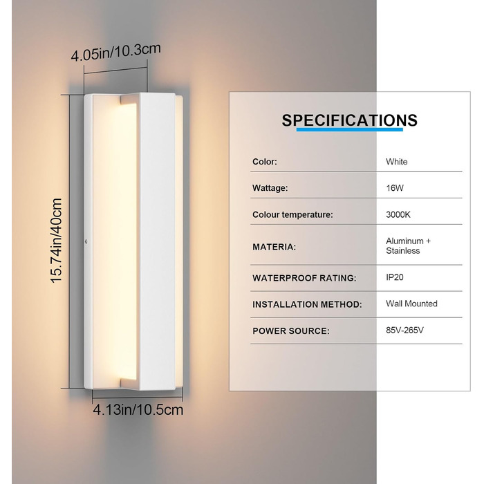 Klighten LED настінна лампа 16W, тепле світло 3000K, для вітальні, спальні, коридору, балкону, сходи, з алюмінію та нержавіючої сталі