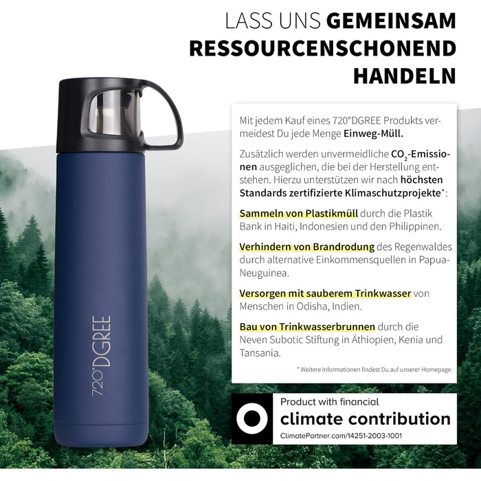 Термос 700 мл 'Follow' від 720°DGREE: ізольована фляга з нержавіючої сталі, витримує 12 годин гарячим та 24 години холодним, без BPA, витокозахисна, блакитний колір, матове покриття