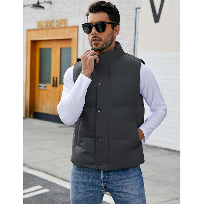 Чоловічий пуховий жилет Flygo - теплий, легкий, без рукавів, темно-сірий, XS