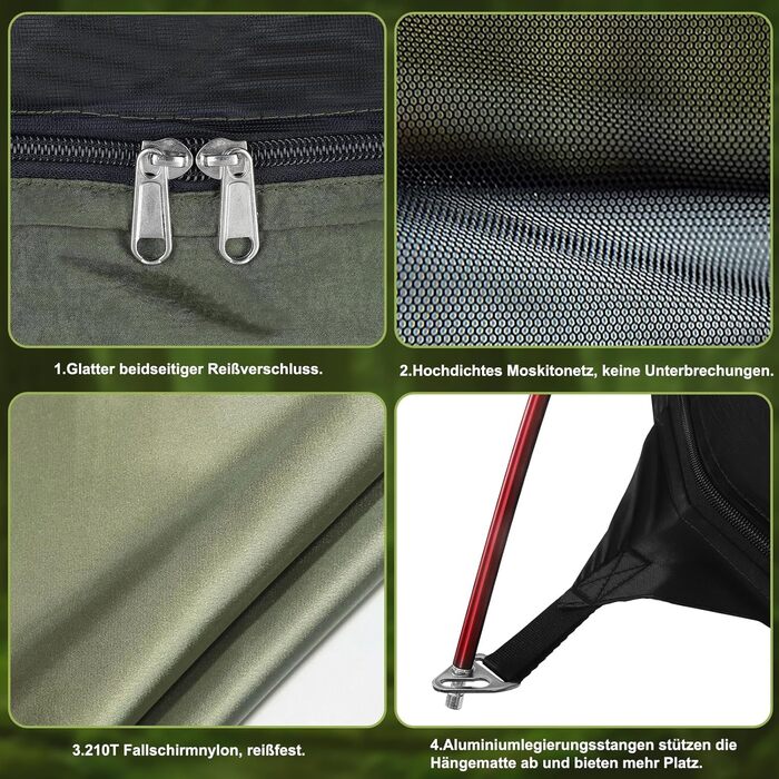 Гамак COVACURE вуличний з москітною сіткою для 2 осіб 270x140 см, вантажопідйомність 200 кг - легкий гамак для кемпінгу, саду, подорожей
