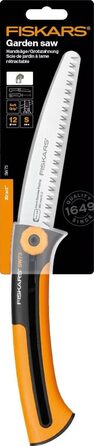 Ручна пила Fiskars Xtract SW73 для свіжої деревини, грубе зубцювання, довжина полотна 16 см, висувна, нержавіюча сталь, чорна/помаранчева, загальна довжина 35 см, модель 1000613