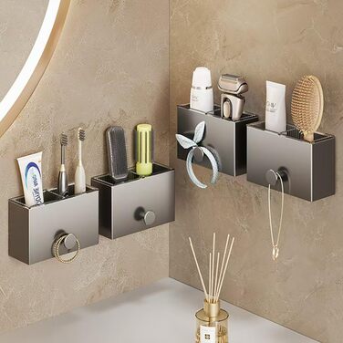 Adhesive Toothbrush Holder, No Drilling Required, Wall Mount, Bathroom Shelf, Organizer, Waterproof, Bathroom Storage Rack for Bathroom, Kitchen (2 Pack)
