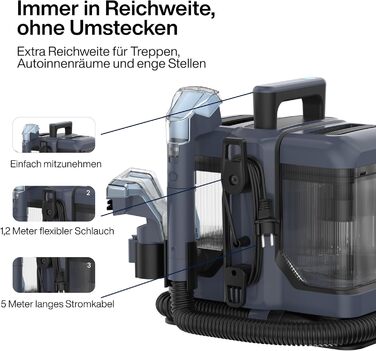 Samako Teppichreiniger Polsterreiniger: компактний ручний пристрій для чищення килимів та м'яких меблів, 400W, 2 великі резервуари для води, підходить для всіх типів тканини