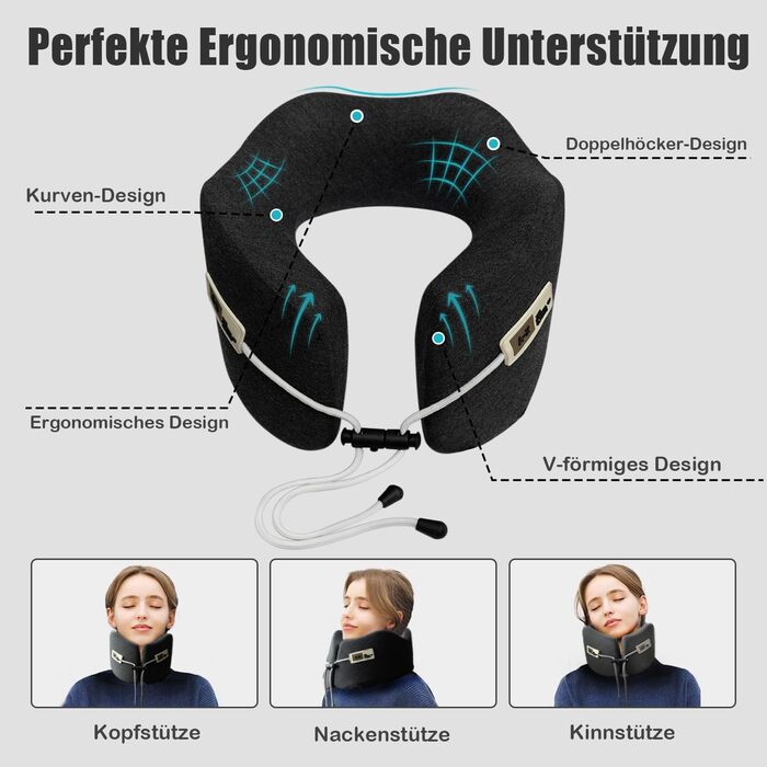 Подушка для шиї у вигляді U, Memory Foam, для подорожей, доросла, ергономічна, з чохлом, для автомобіля, офісу, поїздів (чорна)