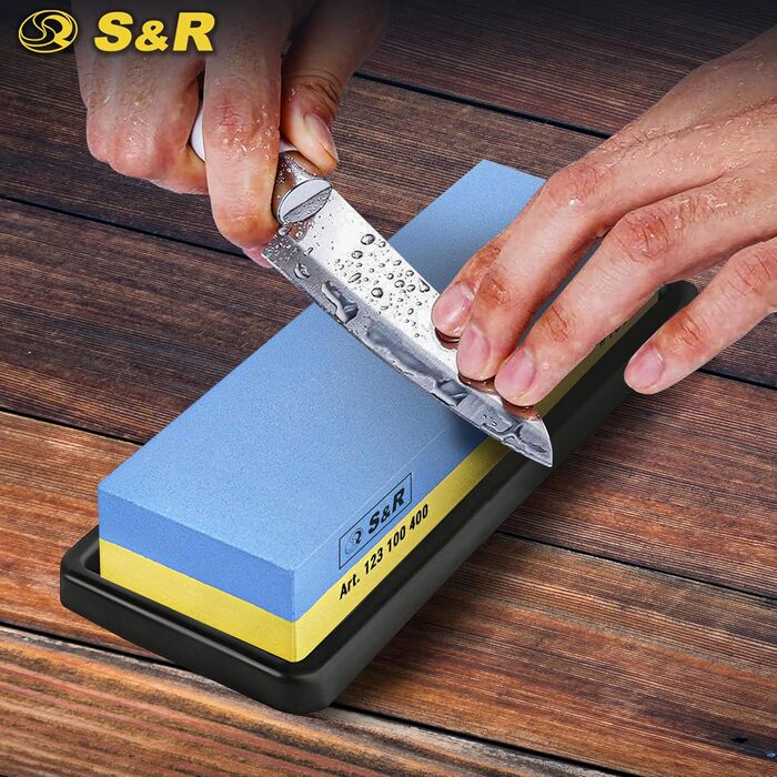Набір для заточування ножів S&R Schleifstein: 1000/4000 та 120/240 гріт, двосторонній, з підставкою