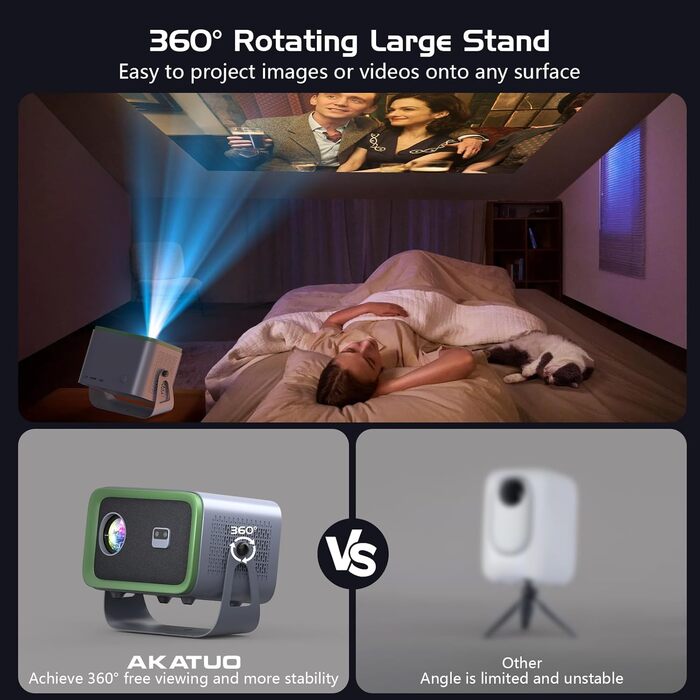 Портативний проєктор Smart Mini Beamer з Android 11: 4K, 1080P, WiFi 6, Bluetooth 5.2, обертання 270°, корекція трапеції, для телефону/ноутбука (Native 1080P, 400ANSI)