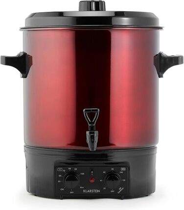 Klarstein Biggie Small - Canning Machine, Canning Pot, Preserving Pot, Mulled Wine Machine, Electric, 16L Capacity, 2000 Watt, Adjustable Temperature, Timer up to 120 Minutes, (Red, 27 Liter (analog))