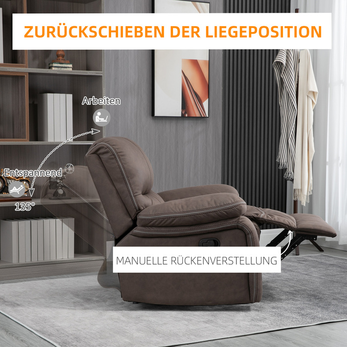 HOMCOM Recliner Chair, TV Chair with Reclining Function, TV Chair with Footrest, Upholstered Reclining Chair, Lounge Chair with Faux Leather Microfiber Cover, Holds up to 150 kg (220 lbs) for Living Room, Brown | Aosom