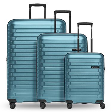 Набір валіз Hartschalen 3-в-1 | Преміум якість, поліпропілен | Розширюваний, 4 колеса, TSA-замок | Для жінок та чоловіків (Collection 04) Ice-blue Metallic
