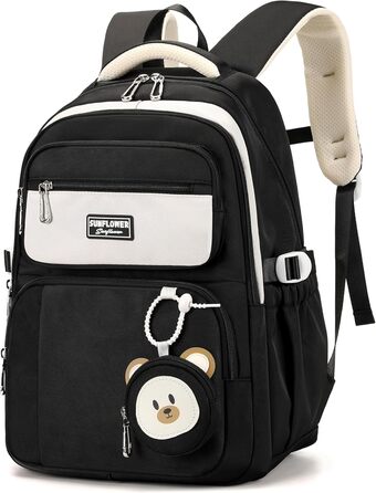 Шкільний рюкзак для дівчинки Makukke, водонепроникний, 30L, для 5 класу, з милим брелоком, зелений (чорний)