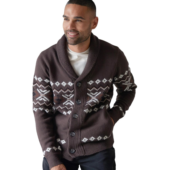 Чоловічий кардиган NOROZE на Різдво з візерунком Fair Isle, в'язаний, на ґудзиках
