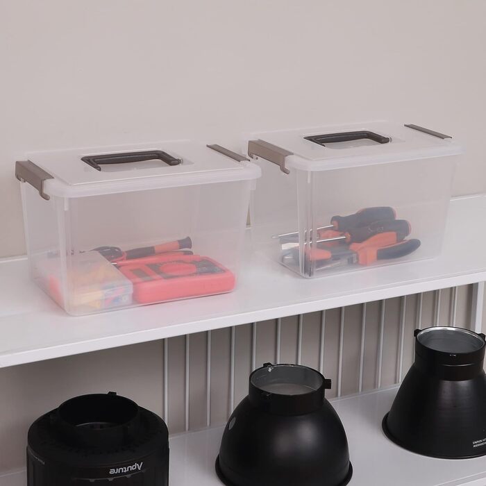 Citylife 6-Piece Storage Box Set, 5L, with Lid and Closure Clips, Handle, Stackable, Transparent Box, for Living Room, Bedroom, Garage, 21.4 * 14.5 * 15.5cm (5L/4-piece)