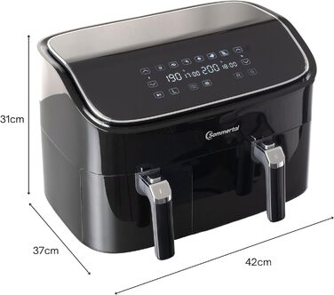 Фритюрниця повітряна Sommertal HF760-7,6L XXL з сенсорним екраном, 8 програм, 2000 Вт - енергоефективна та здорова, велика фритюрниця Air Fryer (9.0L Dual)
