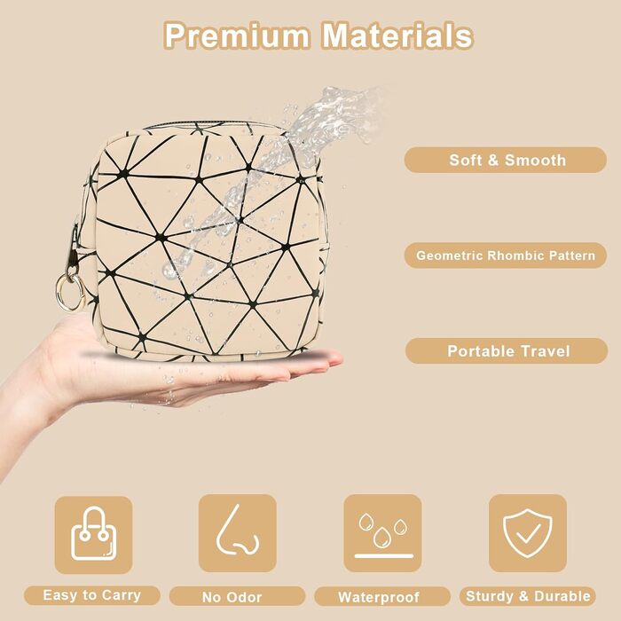 Косметичка жіноча мініатюрна, 2 шт. з PU шкіри, водонепроникна, для подорожей, чорний та бежевий