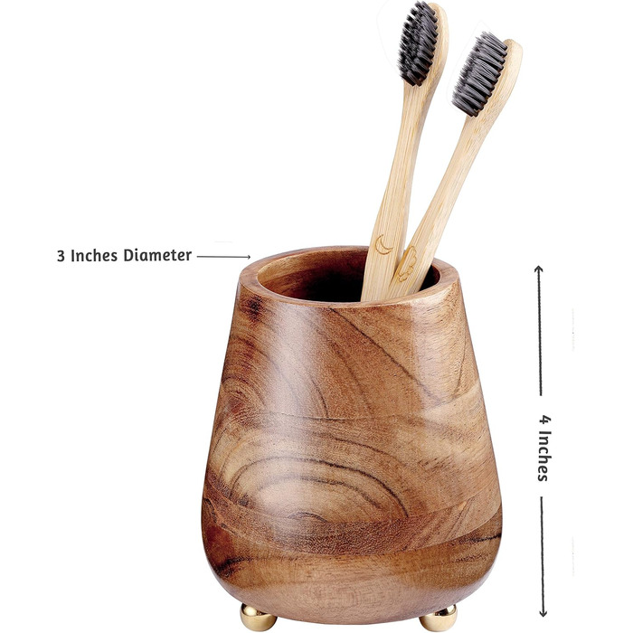 Folkulture Bathroom Toothbrush Holder, Modern Wooden Toothbrush and Toothpaste Holder (Natural)