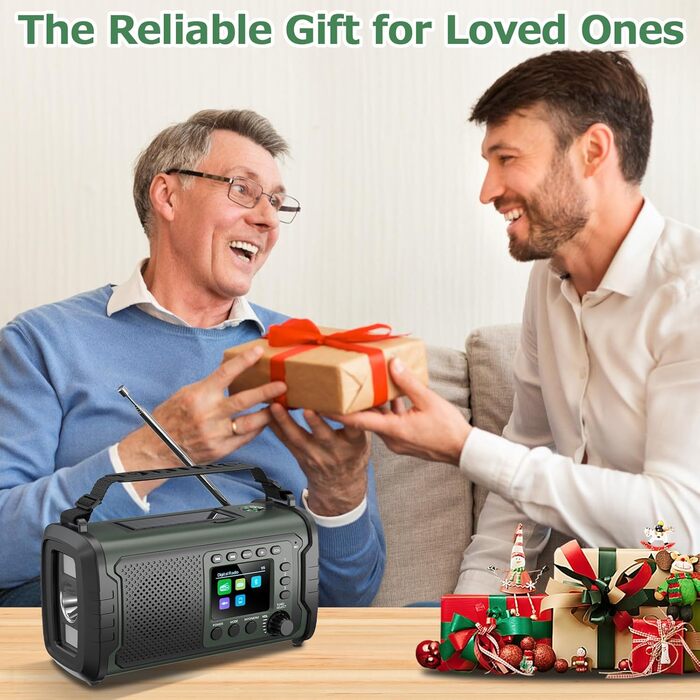 Радіостанція невідкладної допомоги 27000mAh з ручним заводом, сонячною панеллю, USB-зарядкою, Bluetooth 5.3, функцією Powerbank, SOS-сигналом, ліхтарем, лампою для читання, компасом, слотом для TF-карти та міцним Outdoor-дизайном, армійного кольору