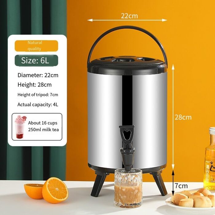 Insulated Beverage Dispenser, Large Capacity, Drink Dispenser, Hot and Cold Foam-Insulated Container with Stable Resin Spout for Outdoor, Camping, Picnic, Party (6 L)
