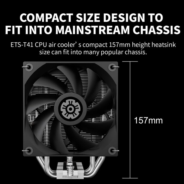 Кулер для CPU ENERMAX ETS-T41 з 2 вентиляторами 120mm PWM, гідравлічний підшипник, 4 теплові трубки, TDP 200W+, сумісний з AMD AM5/AM4 та Intel LGA1851/1700/115x
