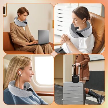 Подушка для шиї у літак, Memory Foam, регульована, з навушниками та маскою для сну, для подорожей