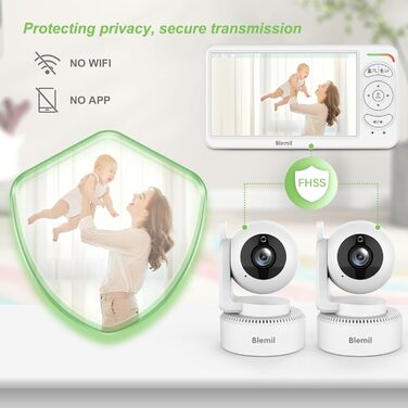 Відеоняня Blemil BL9064-2 з камерою, 6-дюймовий IPS дисплей, акумулятор 4000 mAh, ECO-режим, авто-нічне бачення, 2-сторонній аудіо, радіус дії 300 м, виявлення плачу