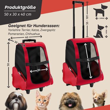 Тролей для собак та котів All Pets United - переносна сумка-транспортування для домашніх тварин (Чорний, Червоний)