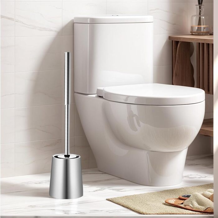 Щітка для унітазу з нержавіючої сталі 304, довговічна та надійна, сучасний дизайн, змінний насадок, для дому, офісу, готелю та апартаментів (Бурштун), насадка з силіконової щетини