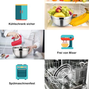 Набір мисок Homikit з нержавіючої сталі, 5 шт. з кришками, 4.5L/2.7L/1.5L/1.2L/0.7L, Khaki