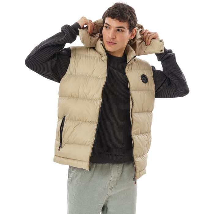 Чоловіча жилетка з пуховим наповнювачем – м'який матеріал, знімна капюшон (S, Бежевий)