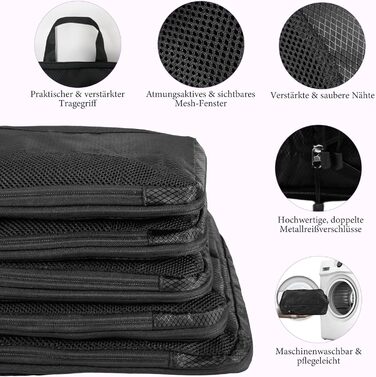 Органайзер для валізи KiwiPower, 8 шт. – комплект компресійних кубиків для одягу, чорний