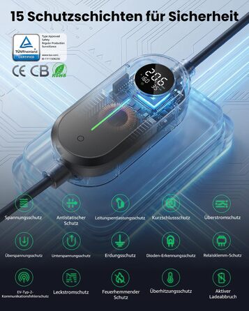 Зарядний пристрій для електромобілів GONEO Typ 2 3.68kW 16A IP66, 6м, 230V з LCD та таймером