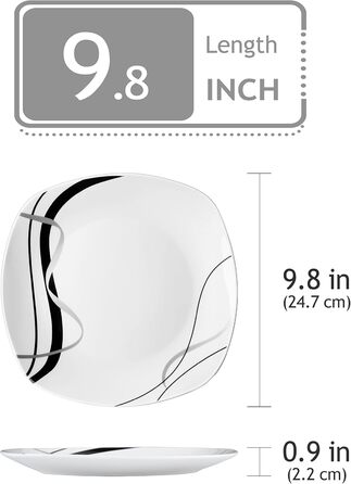 VEWEET FIONA Porcelain Dinner Plates, Dinner Plate Set for 6 People, Ø 24.7 cm Plate Set, Dessert Plate, Pasta Plate, Cake Plate and Breakfast Plate, Microwave Safe and Dishwasher Safe
