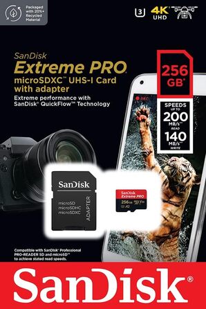 Карта пам'яті microSDXC SanDisk Extreme PRO 256 GB UHS-I U3 V30 A2 (200 MB/s) з адаптером та RescuePRO Deluxe для смартфонів, дронів та екшн-камер