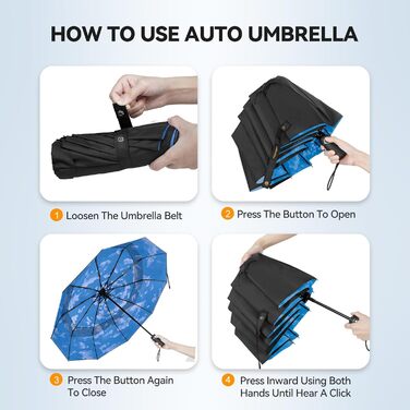 TECKNET Парасолька від вітру, велика автоматична парасолька з 10 спицями, 104 см, для чоловіків та жінок (Небесно-блакитний)